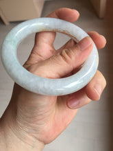 Load image into Gallery viewer, 56.5mm 100% Natural type A icy watery green/blue carved and golden-painted chubby round cut Jadeite Jade bangle PC75