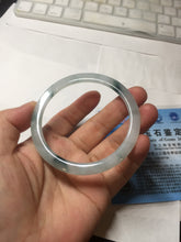 Load image into Gallery viewer, 57.5mm certified 100% natural type A icy watery white beige with green floating flowers flat jadeite bangle PD26-5816