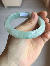 Load image into Gallery viewer, 55.5mm Certified Type A 100% Natural light green with carved Ancient Coin, Auspicious Cloud, and Lingzhi Jadeite Jade bangle PA75-6260