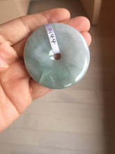 Load image into Gallery viewer, 50.2mm 100% Natural oily light green/purple/gray jadeite Jade Safety Guardian Button(donut) Pendant/worry stone F144
