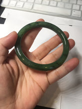 Load image into Gallery viewer, 59mm certified 100% Natural dark green black (碧玉) round cut nephrite Jade bangle HT107-1580