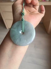Load image into Gallery viewer, 50.2mm 100% Natural oily light green/purple/gray jadeite Jade Safety Guardian Button(donut) Pendant/worry stone F144