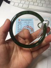 Load image into Gallery viewer, 62mm certified 100% Natural dark green black (碧玉) slim round cut nephrite Jade bangle HT108-0138