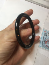 Load image into Gallery viewer, 61.4mm certified 100% Natural dark green/black meteorite Stellar Night sky slim round cut nephrite bangle HF114-1255