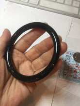 Load image into Gallery viewer, 61.4mm certified 100% Natural dark green/black meteorite Stellar Night sky slim round cut nephrite bangle HF114-1255