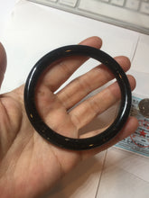 Load image into Gallery viewer, 61.4mm certified 100% Natural dark green/black meteorite Stellar Night sky slim round cut nephrite bangle HF114-1255