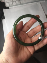 Load image into Gallery viewer, 62mm certified 100% Natural dark green black (碧玉) slim round cut nephrite Jade bangle HT108-0138
