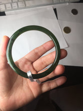 Load image into Gallery viewer, 62mm certified 100% Natural dark green black (碧玉) slim round cut nephrite Jade bangle HT108-0138