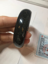 Load image into Gallery viewer, 60mm 100% Natural dark green/black meteorite Stellar Night sky broad style nephrite Jade bangle HF115-1247