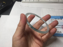 Load image into Gallery viewer, 58.3mm certified 100% natural type A light green white with green floating flowers flat jadeite bangle PD29-5817