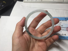 Load image into Gallery viewer, 58.3mm certified 100% natural type A light green white with green floating flowers flat jadeite bangle PD29-5817