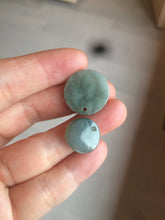 Load image into Gallery viewer, 100% natural icy watery dark green/gray jadeite jade safe and sound couple pendant pair BG4