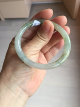 Load image into Gallery viewer, 52mm certified type A 100% Natural green/white with floating flowers slim oval jadeite jade bangle BP26-2670