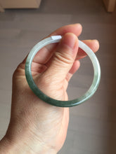 Load image into Gallery viewer, 55.3mm Certified type A 100% Natural icy watery dark green white half mountain half water two-tone(半山半水) slim round cut Jadeite bangle BG218-8579