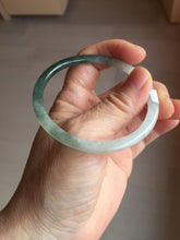 Load image into Gallery viewer, 55.3mm Certified type A 100% Natural icy watery dark green white half mountain half water two-tone(半山半水) slim round cut Jadeite bangle BG218-8579