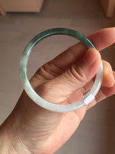 Load image into Gallery viewer, 55.3mm Certified type A 100% Natural icy watery dark green white half mountain half water two-tone(半山半水) slim round cut Jadeite bangle BG218-8579