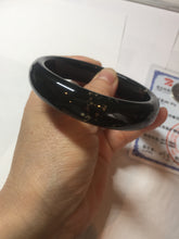 Load image into Gallery viewer, 60.4mm 100% Natural dark green/black meteorite Stellar Night sky broad style nephrite Jade bangle HF117-1025