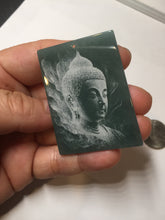 Load image into Gallery viewer, 100% Natural type A green/blue/gray Guatemala jadeite Jade shadow carving buddha pendant necklace BP114