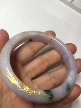 Load image into Gallery viewer, 56mm Certified 100% Natural type A green/light purple carved and golden-painted Jadeite Jade bangle PC70-(8712)