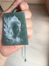 Load image into Gallery viewer, 100% Natural type A green/blue/gray Guatemala jadeite Jade shadow carving buddha pendant necklace BP114