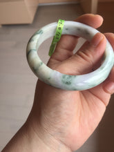 Load image into Gallery viewer, 55.2mm Certified Type A 100% Natural light green/purple/brown with green floating flowers Jadeite Jade bangle F86-6199