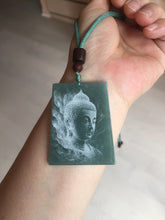 Load image into Gallery viewer, 100% Natural type A green/blue/gray Guatemala jadeite Jade shadow carving buddha pendant necklace BP114