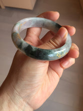 Load image into Gallery viewer, 56.5mm 100% Natural type A sunny green purple brown gray white carved flowers and golden-painted Jadeite Jade bangle BG232