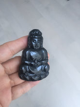 Load image into Gallery viewer, 100% Natural dark green/black jadeite jade(Mocui, 墨翠) GuanYin(观音) Pendant/handhold worry stone BL142