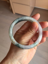 Load image into Gallery viewer, 56.5mm 100% Natural type A sunny green purple brown gray white carved flowers and golden-painted Jadeite Jade bangle BG232