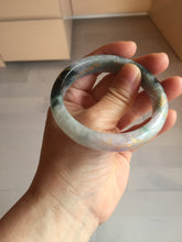 Load image into Gallery viewer, 56.5mm 100% Natural type A sunny green purple brown gray white carved flowers and golden-painted Jadeite Jade bangle BG232