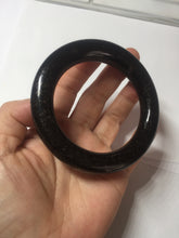 Load image into Gallery viewer, 54.9mm certified 100% Natural black(MO YU 墨玉) meteorite Stellar Night sky chubby round cut nephrite bangle HF119-8244
