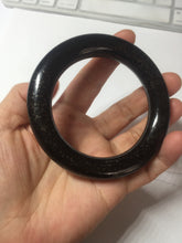 Load image into Gallery viewer, 54.9mm certified 100% Natural black(MO YU 墨玉) meteorite Stellar Night sky chubby round cut nephrite bangle HF119-8244