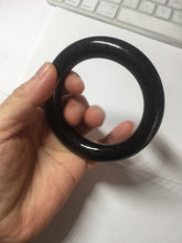 Load image into Gallery viewer, 54.9mm certified 100% Natural black(MO YU 墨玉) meteorite Stellar Night sky chubby round cut nephrite bangle HF119-8244