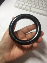 Load image into Gallery viewer, 54.9mm certified 100% Natural black(MO YU 墨玉) meteorite Stellar Night sky chubby round cut nephrite bangle HF119-8244