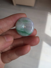 Load image into Gallery viewer, 23.5/4.9mm Type A 100% Natural green white Jadeite Jade Safety Guardian Button donuts Pendant BP115