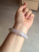 Load image into Gallery viewer, 53.3mm 100% Natural type A sunny green purple brown gray white carved flowers and golden-painted Jadeite Jade bangle BG231-5035