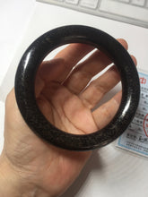 Load image into Gallery viewer, 62.5mm certified 100% Natural black(MO YU 墨玉) meteorite Stellar Night sky chubby round cut nephrite bangle HF120-8235