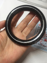 Load image into Gallery viewer, 62.5mm certified 100% Natural black(MO YU 墨玉) meteorite Stellar Night sky chubby round cut nephrite bangle HF120-8235