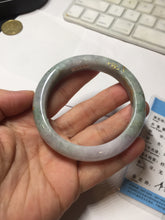 Load image into Gallery viewer, 55.5mm 100% Natural type A green purple carved plum blossom and golden-painted Jadeite Jade bangle PB226-0257