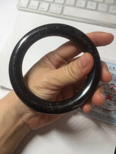Load image into Gallery viewer, 62.5mm certified 100% Natural black(MO YU 墨玉) meteorite Stellar Night sky chubby round cut nephrite bangle HF120-8235