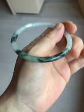 Load image into Gallery viewer, 56.5mm Certified Type A 100% Natural green/black/gray with dark green floating flowers slim round cut Jadeite bangle PD80-5758