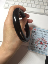 Load image into Gallery viewer, 62.5mm certified 100% Natural black(MO YU 墨玉) meteorite Stellar Night sky chubby round cut nephrite bangle HF120-8235