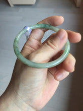 Load image into Gallery viewer, 56mm Certified Type A 100% Natural sunny green/black/gray with dark green floating flowers slim round cut Jadeite bangle PD77-5764