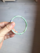 Load image into Gallery viewer, 56mm Certified Type A 100% Natural sunny green/black/gray with dark green floating flowers slim round cut Jadeite bangle PD77-5764