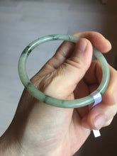 Load image into Gallery viewer, 57.2mm Certified Type A 100% Natural sunny green/white with dark green floating flowers super slim round cut Jadeite bangle PD49-5740