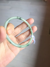 Load image into Gallery viewer, 57.2mm Certified Type A 100% Natural sunny green/white with dark green floating flowers super slim round cut Jadeite bangle PD49-5740