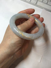 Load image into Gallery viewer, 56.5mm 100% Natural type A icy watery green/blue carved and golden-painted chubby round cut Jadeite Jade bangle PC75