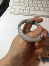 Load image into Gallery viewer, 49mm certified natural 100% natural Type A green white with green flying flowers oval jadeite jade bangle PB110-2435