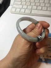 Load image into Gallery viewer, 49mm certified natural 100% natural Type A green white with green flying flowers oval jadeite jade bangle PB110-2435