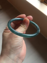 Load image into Gallery viewer, 57mm Certified Type A 100% Natural icy watery deep sea dark green/blue/gray/black slim round cut Guatemala Jadeite bangle AT114-2061